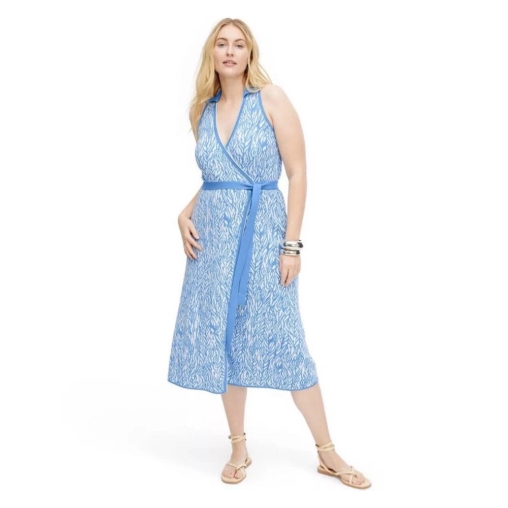 Diane Von Furstenberg DVF x Target Sea Twig Blue Wrap Midi Dress 3X NWT